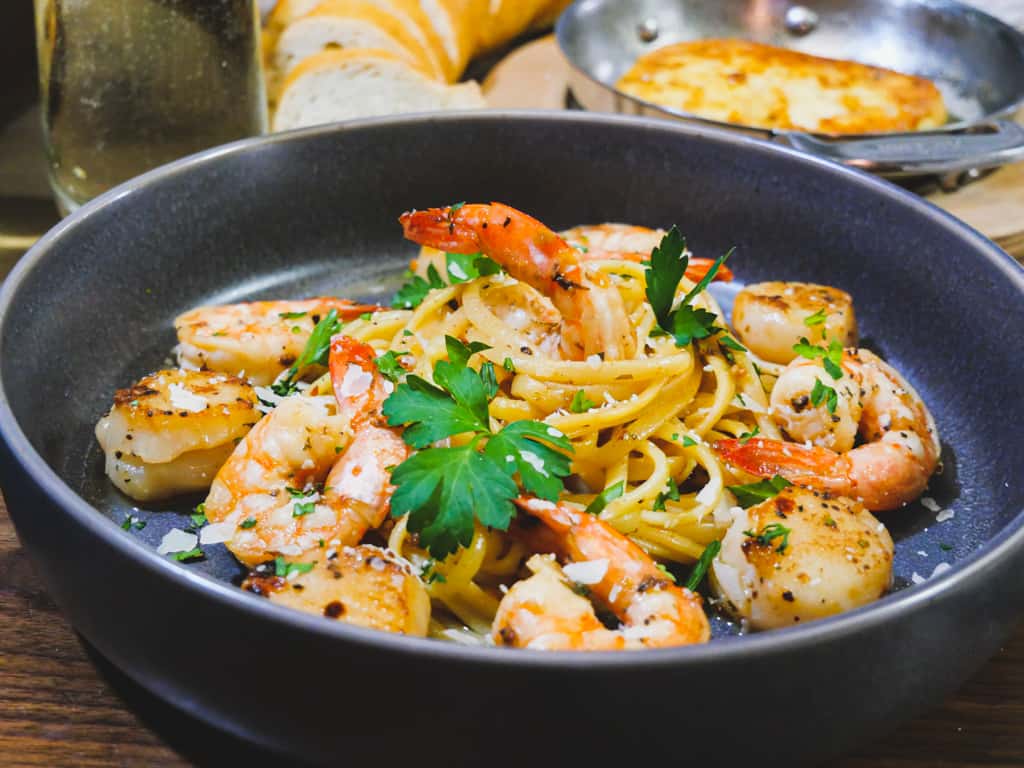 shrimp and scallop scampi plated