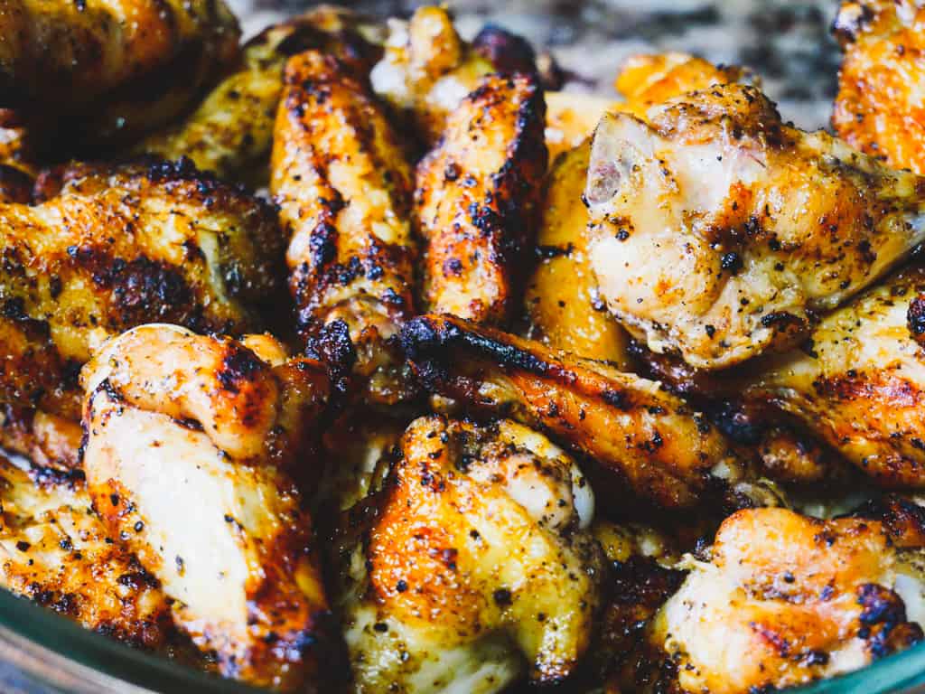 flame grilled chicken wings closeup before sauce