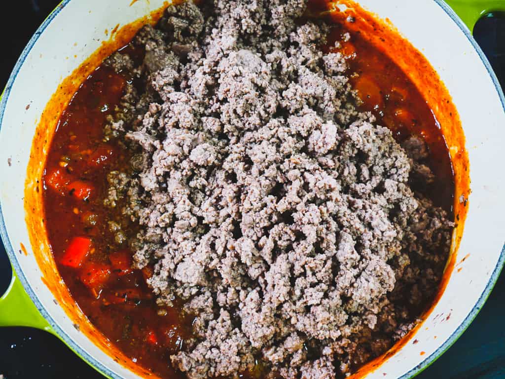 Smoky Bison Chili-cooked meat added