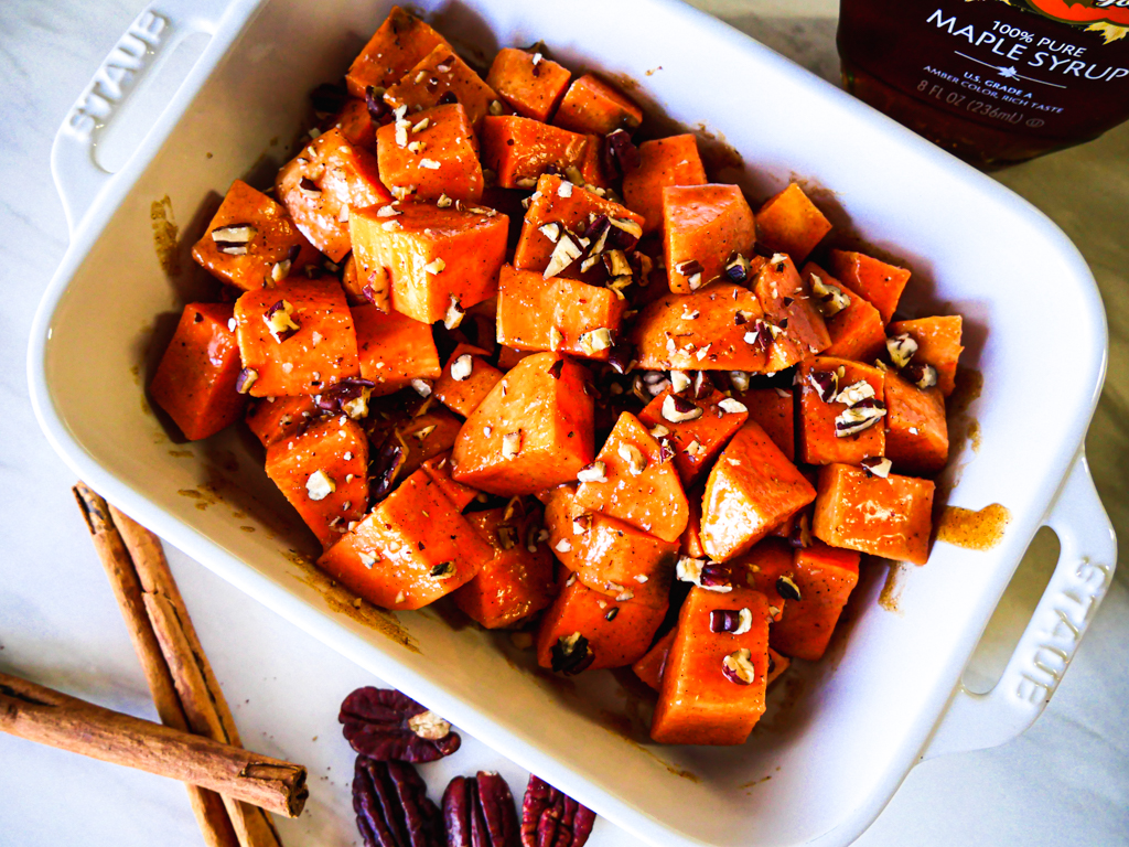 Maple Pecan Candied Sweet Potatoes